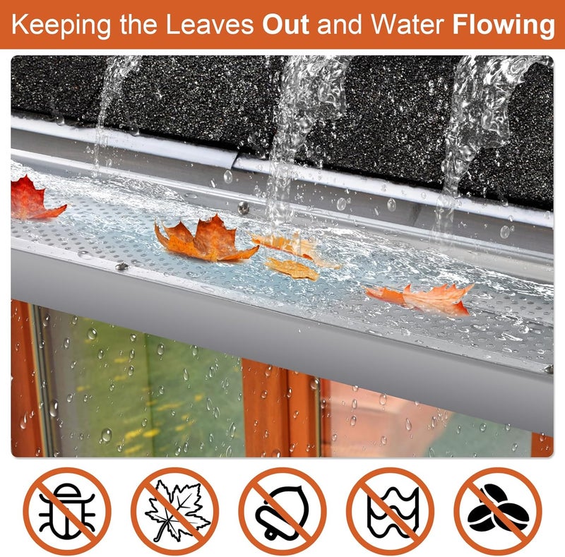 Duckweed 5 inch Gutter Guard, 13 Pack-52ft, Aluminum Rain Gutter Guard, DIY Leaf Filter Gutter Guard Protection Cover, Raptor Mesh Gutter Screen Cleaning Tools for Downspout, Roof, with Screws - Image 2